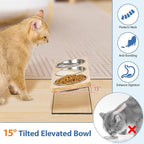 Elevated Cat Bowls, 15° Tilted Raised Cat Food and Water Bowl | Anti-Vomit & Whisker-Friendly Design, 3 Stainless Steel Bowls for Cats and Small Dogs