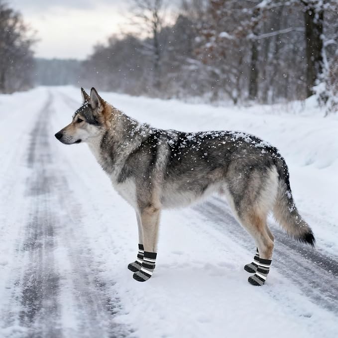 KOOLTAIL Anti Slip Dog Socks to Prevent Licking Paws and Slipping, Extra-Thick Grip Pet Boots & Paw Protectors, Winter Warm Puppy Shoes Booties for Hardwood Floors Small Medium Large Senior Dogs, L