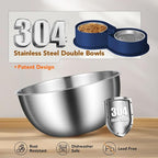 Newget 304 Stainless Steel Dog Bowl Set, 24oz Foldable Pet Dishes, Blue | Dual Food & Water Pet Bowl, Anti-Skid, Keeps Food Fresh, Easy to Install, for Small - Large Dogs/Cats - Indoor & Outdoor Use