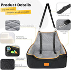 XIEEAOZEE Dog Car Seat for Large/Medium Dog, Booster Seat for Dogs Under 55Lbs or 2 Small, Detachable and Washable Travel Pet Seat with Thick Cushion and Storage Pockets (Black/Gray)