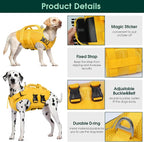 Kuoser Dog Life Jacket, High Flotation Reflective Dog Life Vest, Yellow,XXL | Adjustable Dog Lifejackets for Small Medium Large Dogs, Lifevest with Rescue Handle for Swimming, Boating, Lake, Beach & Pool