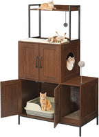 HOOBRO Litter Box Enclosure, Litter Box Furniture with Storage, 2-in-1 Hidden Cat Furniture with Shelf, 2 Dangling Plush Balls and 1 Toy Ball, Large Wooden Cat Washroom, Walnut WL78MW01