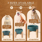 Yellow Ceramic Elevated Raised Cat Bowl with Wood Stand No Spill Pet Food Water Feeder Cats Small Dogs