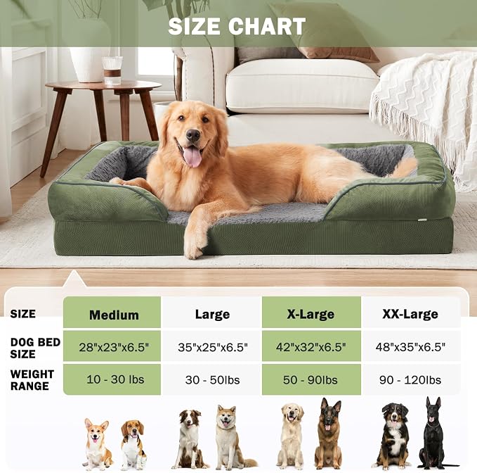 INVENHO Orthopedic Dog Beds Large Sized, XL Egg-Crate Foam Dog Couch with Washable Removable Cover, Waterproof Lining and Nonskid Bottom