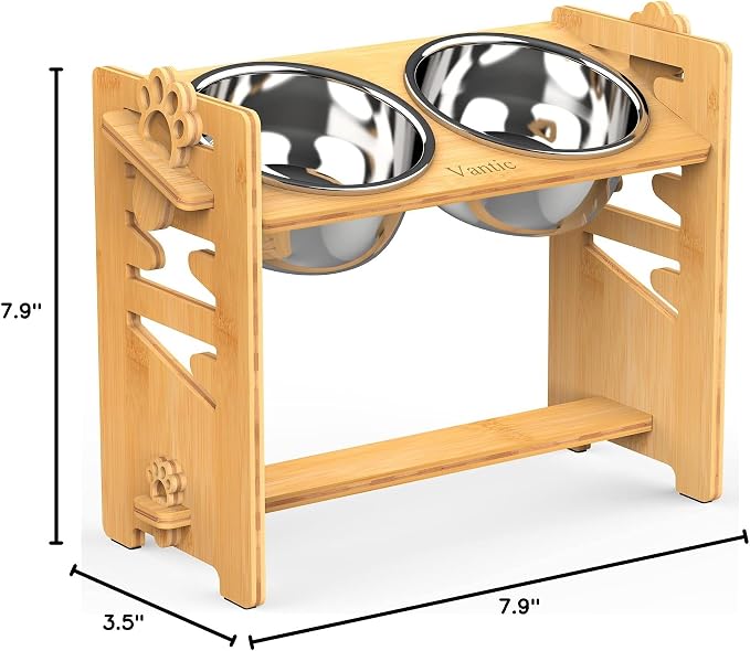 Vantic Elevated Dog Bowls, Adjustable Bowl Stand Large/XLarge, Natural | Bamboo Elevated Feeder with 2 Stainless Steel Bowls, Adjustable Height Stand for Large and Extra-Large Dogs
