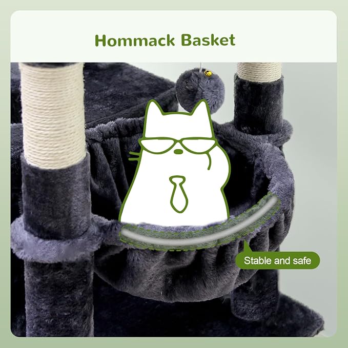 Globlazer Heavy Duty Cat Trees for Large Cats, Sturdy 72in Maine Coon Cat Tree for Large Cats 20 lbs+ Heavy Duty Cat Tower for Adult Biggest Cat with 6 Scratching Posts, Hammock, S72, Dark Gray