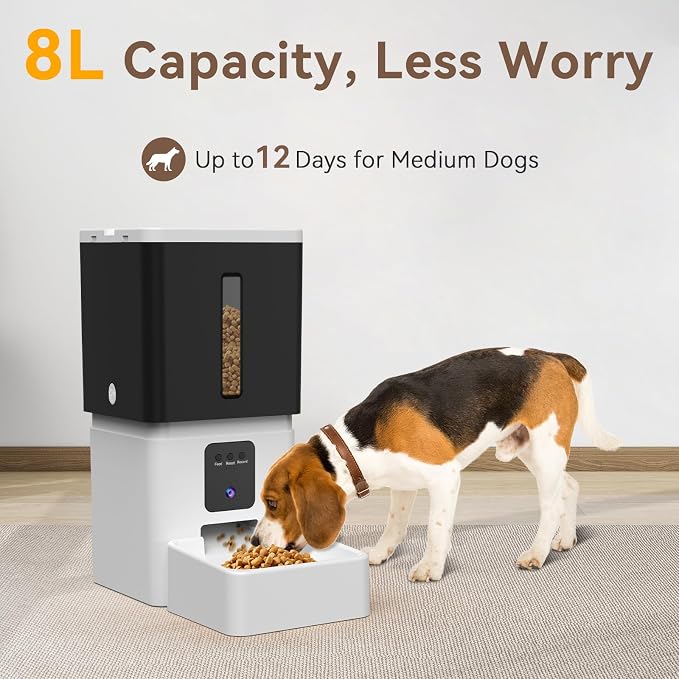 UTCG Automatic Dog Feeder with Camera: 8L/33 Cups 5G WiFi Timed Food Dispenser for Medium Dogs - 1080P HD Night Vision Video Recording 2-Way Audio APP Control | 5G WiFi, for Medium Dogs, 1080P HD Night Vision, Video Recording, 2-Way Audio, APP Control