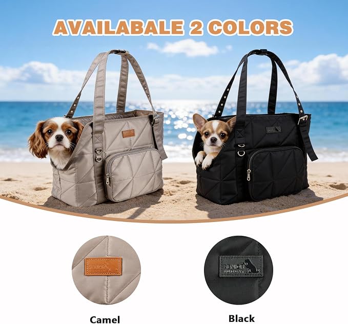 Dog Purse Carrier for Small Dogs, Dog Tote Bag Carrier, Puppy Purse, Camel | Hard Bottom Support, Safety Tether, Multiple Pockets, Luggage Strap, Fits Pets Up to 10 lbs, For Travel Shopping Daily Outing