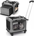 17in Wheeled Expandable Cat Carrier for Cats Small Dogs, Gray | elescopic rod, expandable side room, foldable breathable mesh, portable carrier for indoor & outdoor pet travel