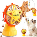 NORMON Cat Treat Dispenser, Ferris Wheel Puzzle Feeder Toy with Teaser Wand | Treat puzzle, washable stable base, rotating snack wheel, indoor cats, solo play, exercise, mental stimulation, boredom play.