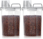 LEAWALK Airtight Small Cat Dog Pet Food Storage Containers BPA Free, with Large Pour Spout/1 Measuring Cup/ 4 Safety Locks and Double-layer Silicone Strip (Clear Grey x 2, 3L-2pack)