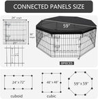 PETIME Foldable Metal Dog Exercise Pen/Pet Puppy Playpen Kennels Yard Fence Indoor/Outdoor 8 Panel 24" W x 30" H with Top Cover