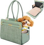 2-in-1 Stylish Dog Purse Carrier Soft-Sided Carriers Travel Tote Bag for Small Dogs Cats, Fashion Foldable Pet Bag for Puppies Small Animals with Pockets (Green, 15" L x 7.5" W x 12.2" H)