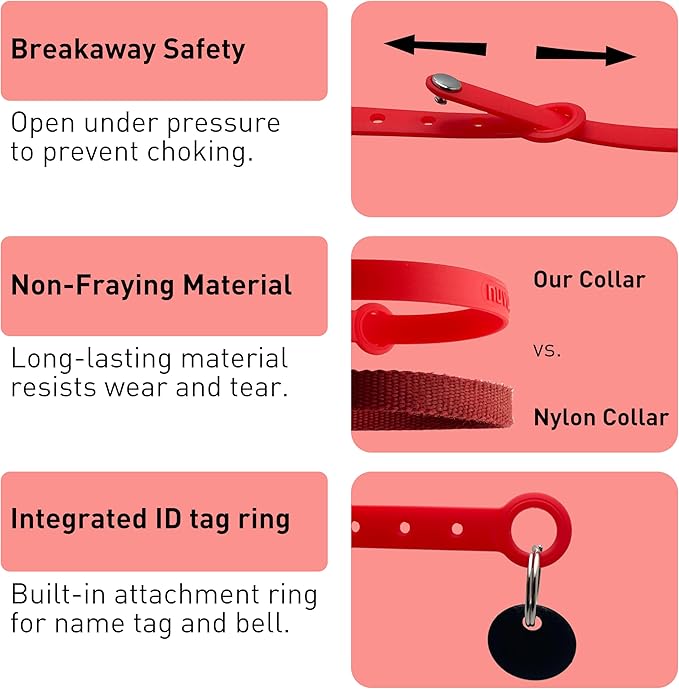 Red Cat Collar - Soft, Comfortable, and Lightweight Breakaway Collar with Name Tag Ring for Outdoor Cats and Sensitive Skin Kittens by Nuvuq (6 ⅞" to 10 ¼", Red)