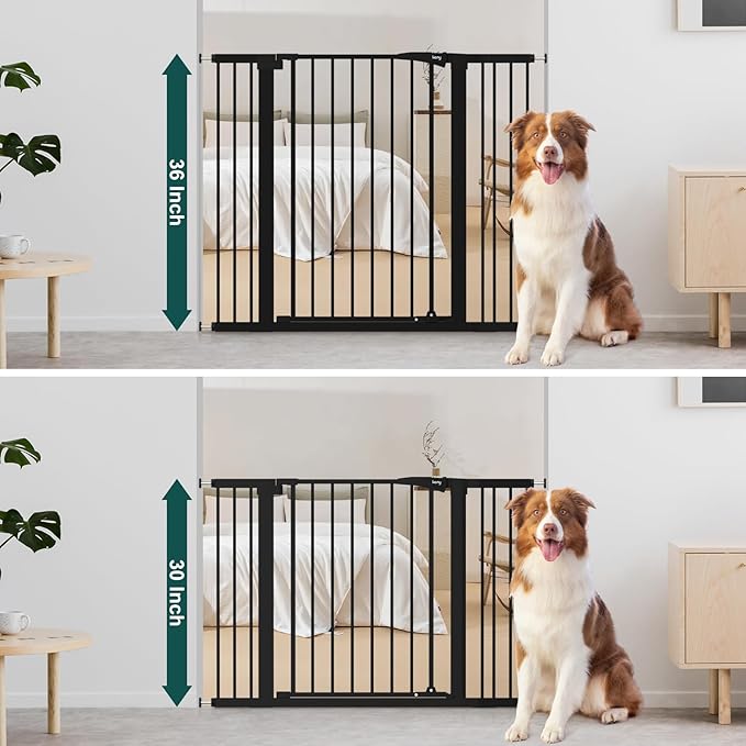 keny 36" Extra Tall Baby Gate for Doorways, Fits 29.7" to 46" Openings | Auto Close Pressured Mounted Dog Gate for Stairs, No Drilling Easy Install Pet Gate, Black