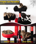 Gothic Cat Tree, 71 Inch Heavy Duty Cat Trees for Large Cats | Cat Tree Tower for Indoor Cats Large Adult with Cat Scratching Post & 2 Condos, 9 Sisal Posts & Hammock, Black Red