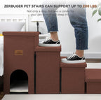 Zerbuger Dog Stairs with Storage, Brown 4 Steps Dog Ramp with Condo for Bed | 23" H Wider Dog Steps for High Beds Couch, Folding Storage Pet Stairs Gift for Climbing Small/Medium/Large Old Dogs Cats