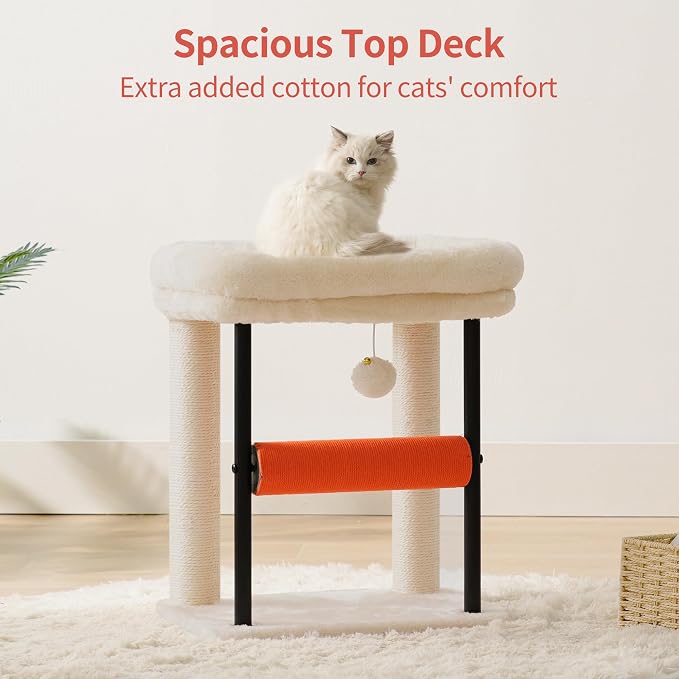 Hey-brother Cat Tree, Sturdy Tower with Sisal-Wrapped Columns, MPJ010SM | 18.9 Inches Cats Scratching Posts with Bed, Plush Toy Ball for Indoor Kittens, Beige