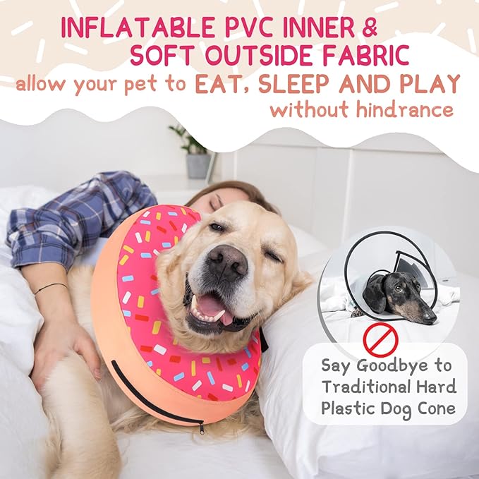 Supet Inflatable Dog Cone Collar for Large Medium Small Dogs, Soft Cone Collar for Dogs Cats, ECollar Doggie Neck Donut Dog Cone Alternative After Surgery
