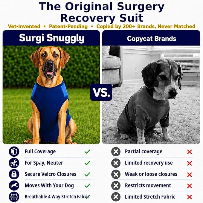 Surgi Snuggly Dog Surgery Recovery Suit - Dog Onesie for Post Surgery Recovery, Female Spay & Male Neuter - Surgical Suit for Dogs, E-Collar Cone Alternative, Double Blue - 2X-Large - 31" - 35" (EC)