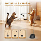 Interactive Cat Toys for Indoor Cats, 360° Automatic Spin Flying Bird Wand | 8cm Suction Cup & Weighted Base, Silicone-Protected Rod, USB Rechargeable with Replaceable Feather & Streamer Attachments