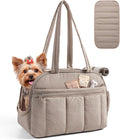 BAGSMART Dog Purse Carrier for Small Dogs Up to 15lbs Puppy Travel Tote Bag | Quilted Puffy Soft Sided Pet Handbag with Pockets, Collapsible Lightweight Portable Carrying with Safety Tether & Mat, Brown