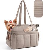 BAGSMART Dog Purse Carrier for Small Dogs Up to 15lbs Puppy Travel Tote Bag | Quilted Puffy Soft Sided Pet Handbag with Pockets, Collapsible Lightweight Portable Carrying with Safety Tether & Mat, Brown