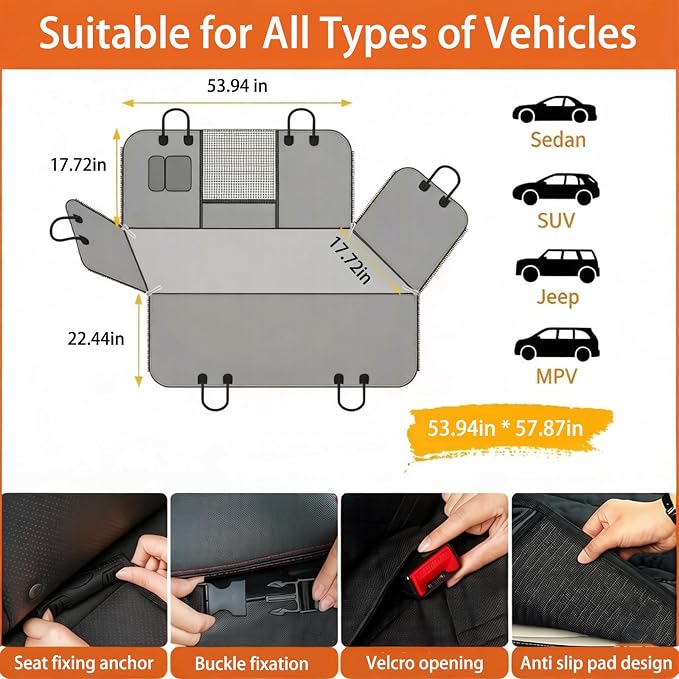Dog Car Seat Cover,100% Waterproof Pet Backseat Cover,Car Seat Cover for Dogs,Duty Scratch Proof Nonslip Backseat Dog Cover for Car/SUV/Truck
