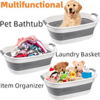 Coloch Collapsible Pet Bathtub with Water Drain Plug, Plastic Dog Bath Tub with Handle Portable Puppy Bathing Tub Space Saving Laundry Basket for Puppy, Small Dog, Cat, BPA Free, Grey