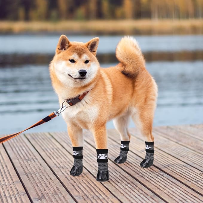 KOOLTAIL Non Slip Dog Socks to Prevent Licking Paws for Hardwood Floors, Dog Boots Shoes for Hot/Cold Pavement with Grippers Traction Control, Waterproof Paw Protector for Small Medium Large Dogs M