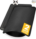 Cat Litter Mat Compact Size 23.6"x14.6" for Small Spaces, Upgrade Waterproof Leakproof Back Layer, Honeycomb Trapping Mat, Washable, Easy to Clean, Scatter Control Kitty Litter Matt, Black, 2 Packs