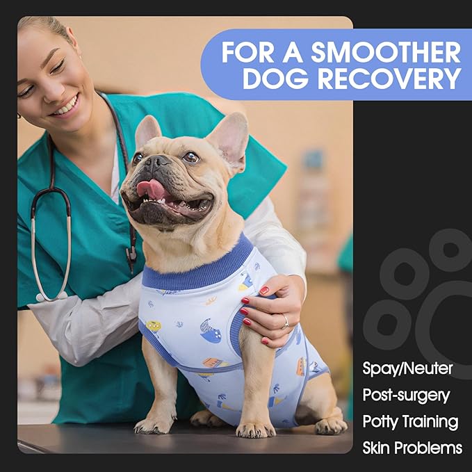 FUAMEY Dog Recovery Suit, Soft Surgical Suit for Dogs Onesie for Surgery | Cone Alternative after Surgery, Abdominal Wound Protector, Anti Lick Suit, Dog Onesie for Surgery Female Male Blue Boat XL
