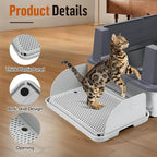 Cat Litter Box Step, Cat Step with Detachable Splash-Proof Baffles, Grey | Litter Box Ramp with Filter Function, Litter Catcher for Kittens & Elderly Cats, Non-Slip Cat Litter Mat Pedal, Easy to Clean