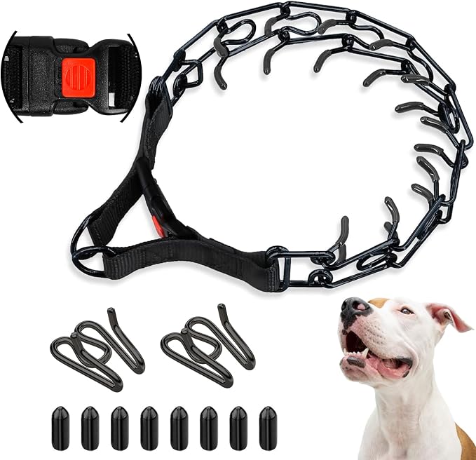 Supet Prong Collar for Dogs, Adjustable Dog Pinch No Pull Training Collar with Quick Release Buckle, Rubber Tips and Extra Links for Small Medium Large Dogs