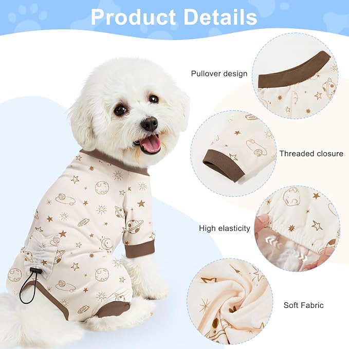 Bienbee Dog Pajamas, 4 Pack Adjustable Onesies for Small to Large Dogs L | Dog Shedding Suit with Soft Fabric, Breathable & Stretchy, and Adjustable Back Length for Sleeping Lounging and Daily Use