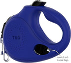 TUG Oval 360° Tangle-Free Retractable Dog Leash with Integrated Waste Bag Dispenser (Medium, Blue)