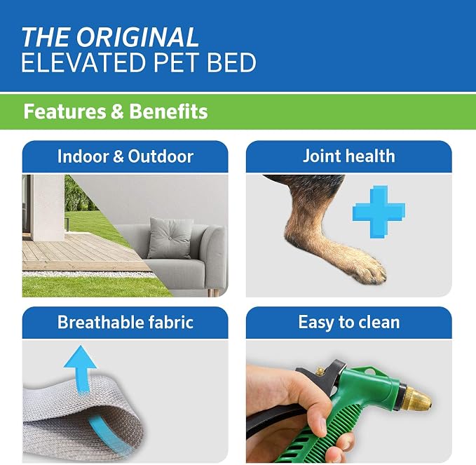 Coolaroo Original Elevated Dog Bed - Breathable Off-The-Ground Pet Bed with Cooling Fabric, Joint Relief & Moisture-Resistant Fabric, 100% Recyclable, Easy Clean, Aquatic Blue, Medium