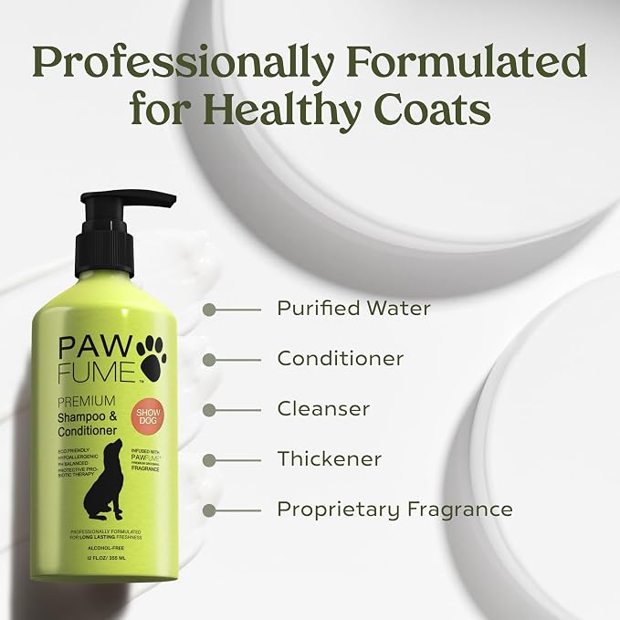 PAWFUME Deshedding Dog Shampoo and Conditioner, Show Dog, 1-Pack – Nourish & Detangle for Silky Soft Coat – Probiotic, Deep-Cleaning, pH-Balanced Formula – Salon-Quality Shampoo for Dogs