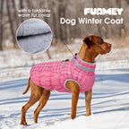 FUAMEY Dog Winter Coat Fleece Warm Medium Dog Coat with Harness Built in | Dogs Cold Weather Fleece Coats Zip up Reflective Dog Winter Vest Windproof Water Resistant Snow Coats Rose Plaid M