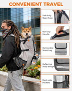 Waterproof Dog Backpack Carrier for Medium Dogs Under 30 lb, Grey | 4-Layer Protection, Adjustable Dog Hiking Backpack with Storage Pockets, Reflective Strips, Non-Slip Handle for Travel