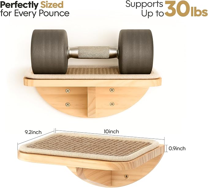 Cat Wall Shelves, Cat Window Perches with Curved Bed & 2 Sisal Mat Steps | Cat Window Perches with Beige Curved Bed & 2 Floating Steps for All Breeds, 3-in-1 Cat Wall Set for Climbing & Lounging