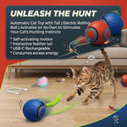 Teazys Cat Toy Turbo Tail 3.0,Interactive Cat Toy Ball, Automatic Cat Toy with Tail, Electric Rolling Ball on Carpet, Cat Enrichment Toys for Small/Medium/Large Cats to Keep Them Busy (Blue)