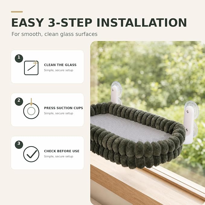 CHEERPALS Cat Window Perch for Indoor Cats Hammock for Window with Reversible Cushion, Foldable Cat Window Bed for Large Cats and Kittens, Cloud Series(Green,Medium)