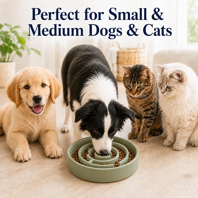Ceramic Slow Feeder Dog Bowl 1.5 Cup Puzzle Dish for Small Medium Dogs | Glazed ceramic maze bowl with 1.5-cup capacity for dry or wet food, sized for small and medium dogs