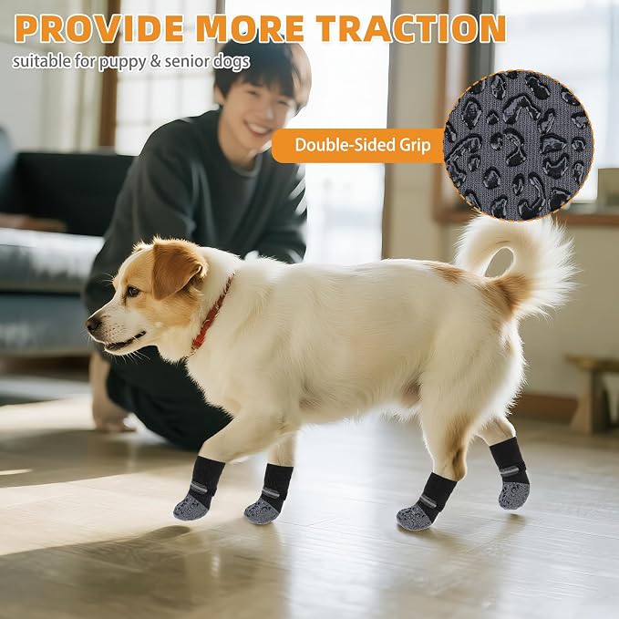 KOOLTAIL Anti Slip Dog Socks to Prevent Licking Paws,Dog Shoes for Hot Pavement, Reflective Traction Control Booties, Dogs Boots & Paw Protector for Hardwood Floors Small Medium Large Senior Dogs