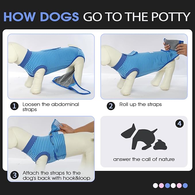 FUAMEY Recovery Suit for Dogs After Surgery,Soft Breathable Dog Bodysuit | E-Collar & Cone Alternative Surgical Suit,Male Female Dog Neuter Spay Suits Anti Licking Wounds Onesie Navy Blue Strips L