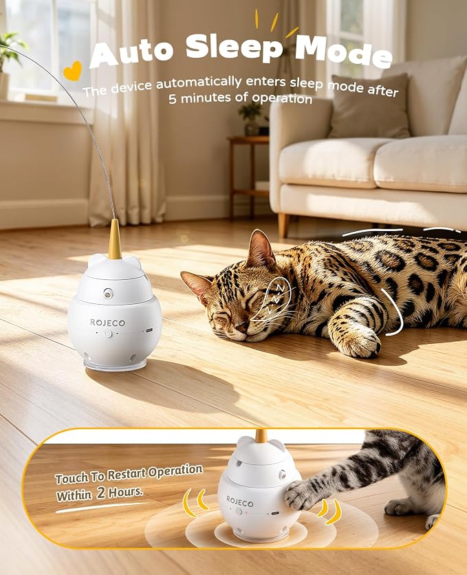 ROJECO Interactive Cat Toys, 2 in 1 Automatic Cat Toy with Flying Bird, 360°Rotation Moving Laser Kitten Toy, USB Rechargeable, Electronic Smart Sensor Kitten Toys, Suitable for Indoor Kitten