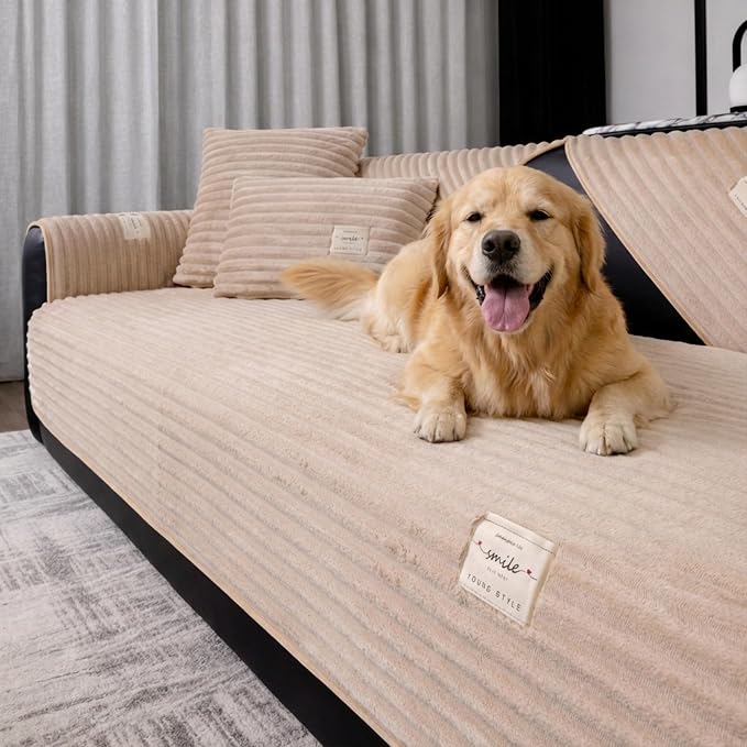 Couch Cover for Dogs, Washable Non Slip Sofa Cover for 3 Cushion Couch, Thick Soft Corduroy Couch Protector, Pet Friendly Furniture Slipcover for Cats Dogs, Sofa Cover for Living Room, Brown