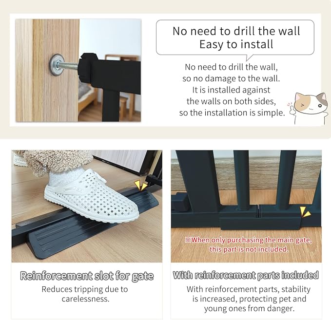 Lumizone Extra Tall Cat Gate 55.12" High 63.39"-67.71" Wide Pet Gate Black | Dog Gate for Doorway Hallway Stairs Pressure Mounted Extra Wide 1.37" Gap No Drilling Auto-Close One-Handed Operation