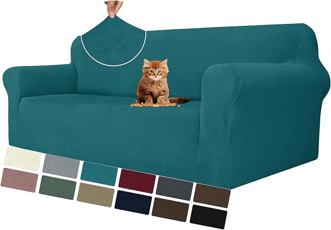 MAXIJIN Couch Covers for 3 Cushion Couch Sofa (71"-91"), 1-Piece Stretch Sofa Cover Slipcover Furniture Protector with Elastic Bottom for Kids,Dogs (Large, Diamond Pattern Blackish Green)